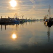 Hafen von Büsum beim Sonnenuntergang